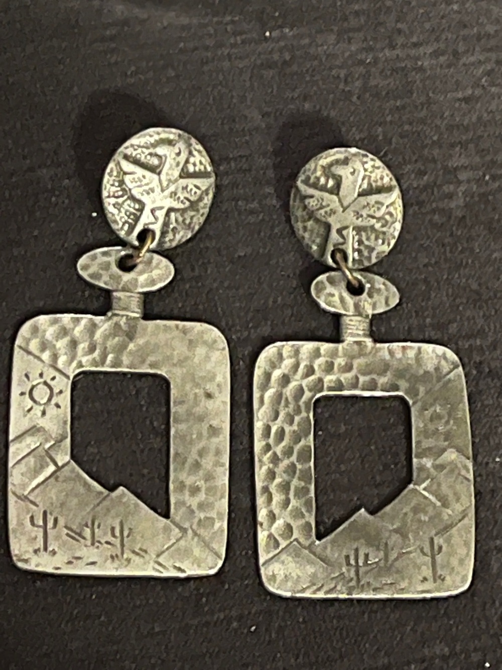Vintage Native Southwestern hanging earrings hammered design